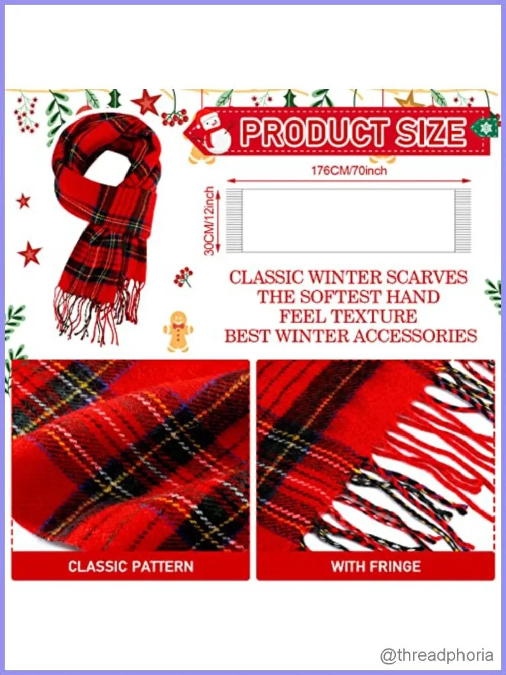 6 Pcs Christmas Tartan Plaid Scarf Set Women Men Acrylic Winter